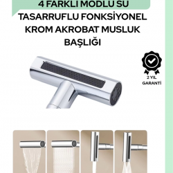 Mey İthalat® Çok Fonksiyonlu Musluk Başlığı | 4 Su Modu | Geniş Uyumlu Adaptör Seti | Mutfak ve Banyo Uyumlu