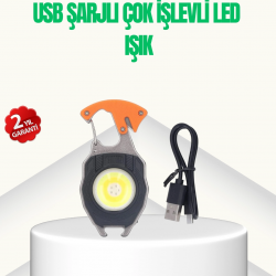 Mey İthalat® Çok İşlevli USB Şarjlı Anahtarlık Fener