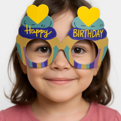 Mey İthalat® Cupcake Temalı Doğum Günü Renkli Karton Happy Birthday Gözlüğü 6 Adet