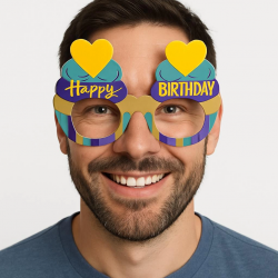 Mey İthalat® Cupcake Temalı Doğum Günü Renkli Karton Happy Birthday Gözlüğü 6 Adet