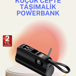Mey İthalat® Dahili Konektörlü 20W Hızlı Şarj Mini Taşınabilir Powerbank