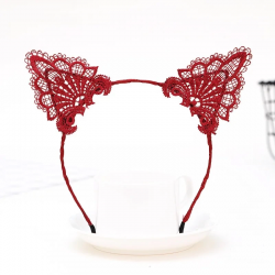 Mey İthalat® Dantelli Kırmızı Kedi Tacı - Vintage Tarz Dantel Kedi Kulak