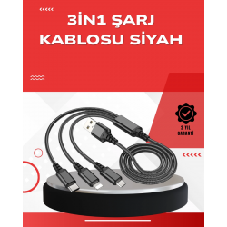 Mey İthalat® Dayanıklı Metal Başlıklı 3’ü 1 Arada Şarj Kablosu – Tüm Cihazlarla Uyumlu
