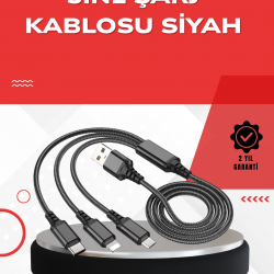 Mey İthalat® Dayanıklı Metal Başlıklı 3’ü 1 Arada Şarj Kablosu – Tüm Cihazlarla Uyumlu