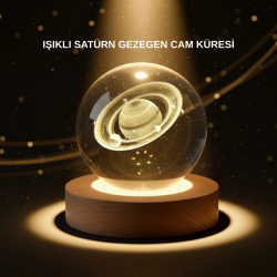 Mey İthalat® Dekoratif 3D Satürn Motifli Kristal Küre Işıklı Gece Lambası