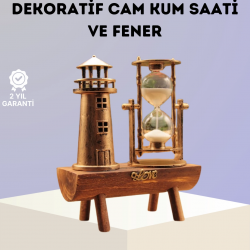 Mey İthalat® Dekoratif Ahşap Kum Saati ve Deniz Feneri Figürlü Masa Süsü – Şık ve Fonksiyonel Tasarım