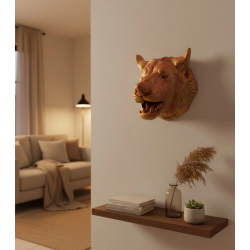 Mey İthalat® Dekoratif Altın Gold Kurt Duvar Heykeli Asılabilir Hediyelik 25x19 cm