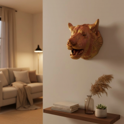 Mey İthalat® Dekoratif Altın Gold Kurt Duvar Heykeli Asılabilir Hediyelik 25x19 cm