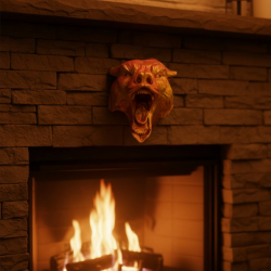 Mey İthalat® Dekoratif Asılabilir Jaguar Başı 3D Duvar Heykeli Gold Red 20x16 cm