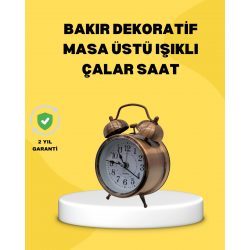 Mey İthalat® Dekoratif Bronz Renk Metal Alarmlı Masa Üstü Saat Klasik Tasarım