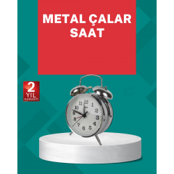 Mey İthalat® Dekoratif Gümüş Işıklı Alarmlı Masa Saati Sessiz Mekanizma