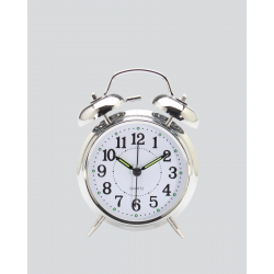 Mey İthalat® Dekoratif Gümüş Işıklı Alarmlı Masa Saati Sessiz Mekanizma