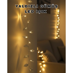 Mey İthalat® Dekoratif Gümüş Yaprak LED Aydınlatma Pilli Şık Ortam Işığı