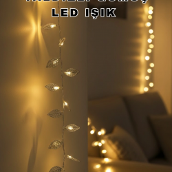 Mey İthalat® Dekoratif Gümüş Yaprak LED Aydınlatma Pilli Şık Ortam Işığı