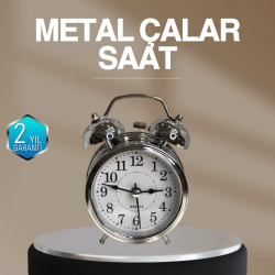 Mey İthalat® Dekoratif Yuvarlak Gümüş Sessiz Işıklı Masa Üstü Çalar Saat Alarmlı ve Şık Tasarım