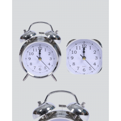 Mey İthalat® Dekoratif Yuvarlak Gümüş Sessiz Işıklı Masa Üstü Çalar Saat Alarmlı ve Şık Tasarım