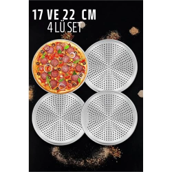 Mey İthalat® Delikli Pizza Lahmacun Tepsisi Çelik 17 ve 22 CM 4 lü SET