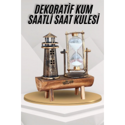 Mey İthalat® Deniz Feneri Kum Saati Ahşap Görünümlü Vintage Tarz Biblo