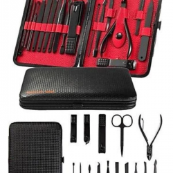 Mey İthalat® Deri Çantalı Siyah Paslanmaz Çelik 17 Parça Manikür Pedikür Seti