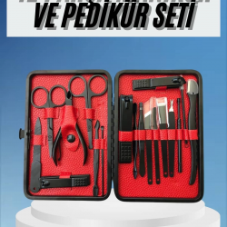 Mey İthalat® Deri Çantalı Siyah Paslanmaz Çelik 17 Parça Manikür Pedikür Seti