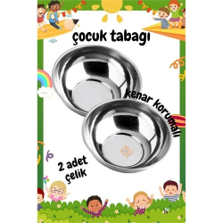 Mey İthalat® Derin Çocuk Tabağı Güvenli Kenarlı Çelik 2 Adet 16 cm