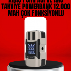 Mey İthalat® Dijital Ekranlı Araç Pompası Akü Takviye Powerbank 12.000 mAh