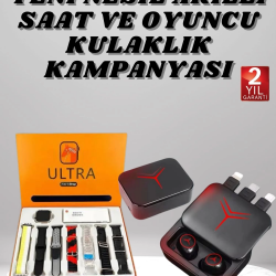 Mey İthalat® Dijital Göstergeli Powerbank Kablosuz Kulaklık ve 7 Kordonlu Yeni Nesil Akıllı Saat Dokunmatik Kontrol