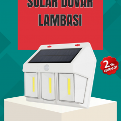 Mey İthalat® Dış Mekan Solar Duvar Lambası – 120° Hareket Algılama, 3 Işık Modu