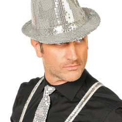 Mey İthalat® Disko Star Gümüş Payetli Fötr Şapka Yetişkin Boy