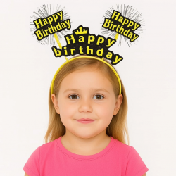 Mey İthalat® Doğum Günü Kutlaması İçin Sarı Taç – Işıltılı Yazılı Parti Tacı
