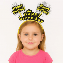 Mey İthalat® Doğum Günü Kutlaması İçin Sarı Taç – Işıltılı Yazılı Parti Tacı
