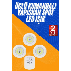 Mey İthalat® Dolap Işığı Mutfak Rafı Işığı Uzaktan Kumandalı 3 Lü Spot Led Lamba