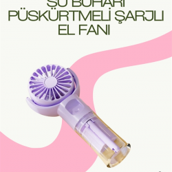 Mey İthalat® Dönen Su Sisli El Fanı – 4 Kademeli Rüzgar, Şeffaf Su Haznesi, Sessiz Çalışma