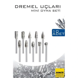 Mey İthalat® Dremel Uyumlu Mini Oyma Gravür Uç Seti – 10'lu Tungsten Karbür, Ahşap/Metal/Plastik için