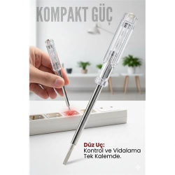 Mey İthalat® Düz Uçlu Elektrik Kontrol Kalemi Faz Test Cihazı Voltaj Kontrol Anahtarı
