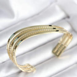 Mey İthalat® Eğik Şerit Model Gold Renk Pirinç Kadın Bileklik