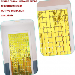 Mey İthalat®  Ekstra Metalize Altın Renk Disko Dikdörtgen Kesim Kapı Perdesi Dekorasyon 1x2 Metre