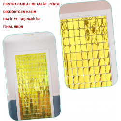 Mey İthalat® Ekstra Metalize Altın Renk Disko Dikdörtgen Kesim Kapı Perdesi Dekorasyon 1x2 Metre