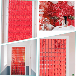 Mey İthalat® Ekstra Metalize Kırmızı Renk Disko Dikdörtgen Kesim Kapı Perdesi Dekorasyon 1x2 Metre