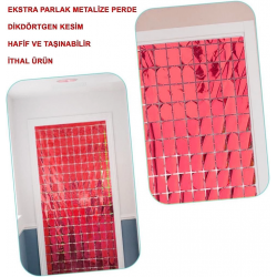 Mey İthalat®  Ekstra Metalize Kırmızı Renk Disko Dikdörtgen Kesim Kapı Perdesi Dekorasyon 1x2 Metre