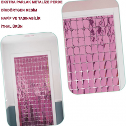 Mey İthalat®  Ekstra Metalize Rose Gold Renk Disko Dikdörtgen Kesim Kapı Perdesi Dekorasyon 1x2 Metre