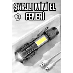 Mey İthalat® El Feneri Led USB Şarjlı Zoom Mini Led Işık Acil Durum Feneri