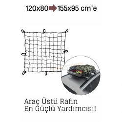 Mey İthalat® Elastik Bagaj Filesi 120x80 cm – 155x95 cm’e Kadar Genişler | Araç Üstü, Kamp ve Seyahat İçin