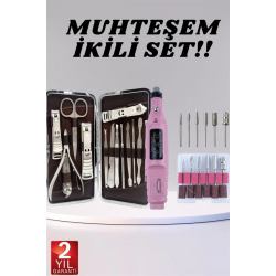Mey İthalat® Elektrikli Manikür Pedikür Seti İkili Set 12 Parça Tırnak Bakımı Törpü Protez Çıkarma