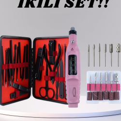 Mey İthalat® Elektrikli Manikür Pedikür Seti İkili Set 17 Parça Tırnak Bakımı Nasır Temizleme Tırnak Şekillendirme