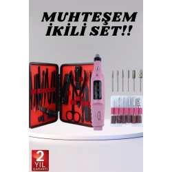 Mey İthalat® Elektrikli Manikür Pedikür Seti İkili Set 17 Parça Tırnak Bakımı Nasır Temizleme Tırnak Şekillendirme