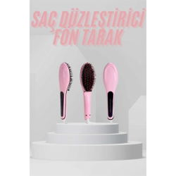 Mey İthalat® Elektrikli Saç Düzleştirici Tarak Saç Düzleştirici Fırça Sıkı Dişli Pembe