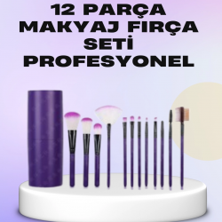Mey İthalat® Ergonomik Saplı Fiber Kıllı 12'li Makyaj Fırça Takımı Göz ve Ten Makyajı İçin Uygun