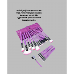 Mey İthalat® Ergonomik Saplı Fiber Kıllı 12'li Makyaj Fırça Takımı Göz ve Ten Makyajı İçin Uygun