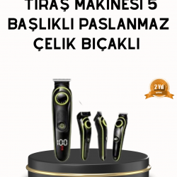 Mey İthalat® Erkek Bakım Seti 5’i 1 Arada Şarjlı Paslanmaz Çelik Başlıklı